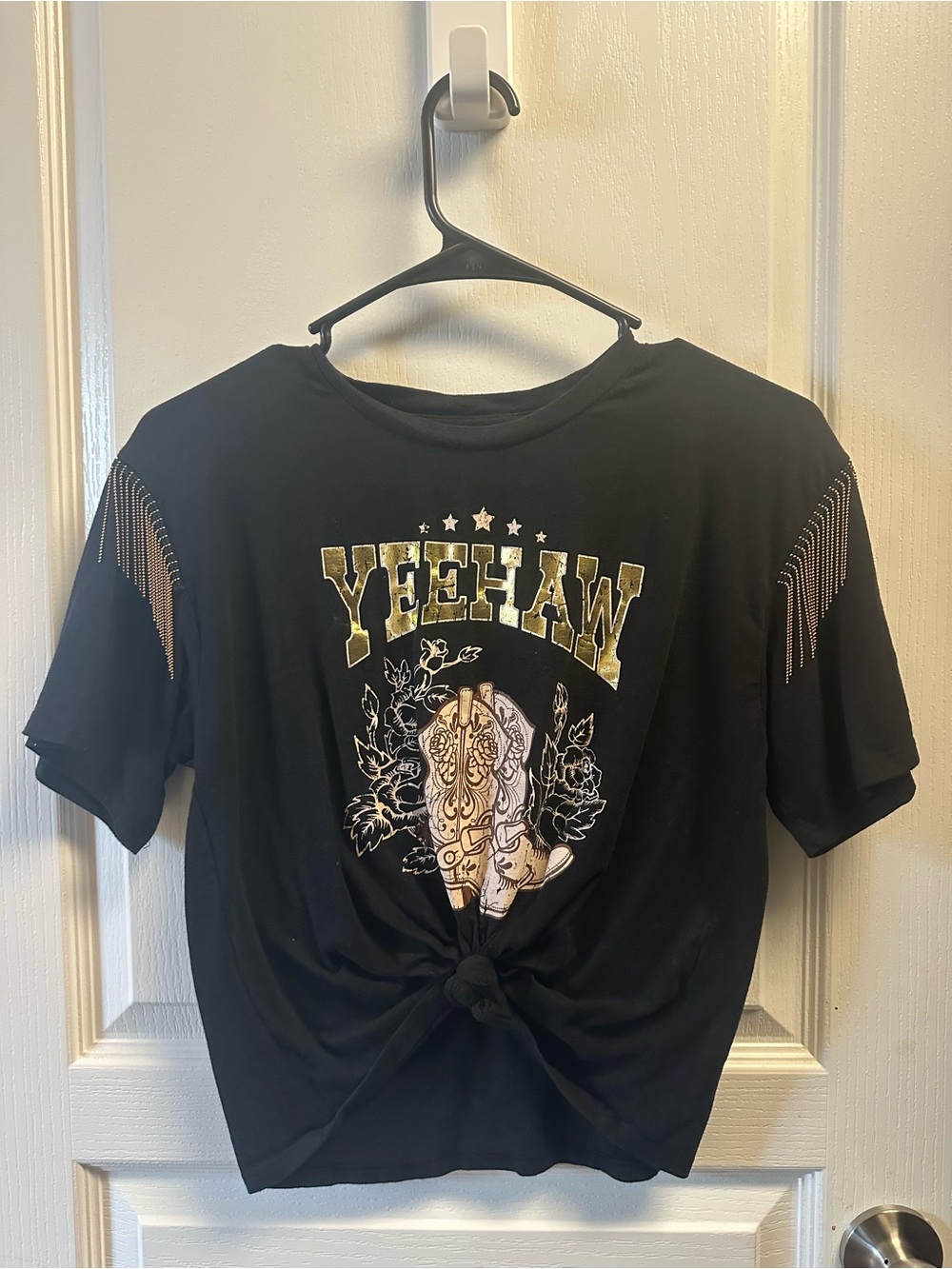 Yeehaw Graphic Fringe Black Tee